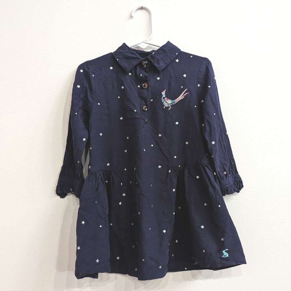 Joules Dress 3y Girls Navy Pheasant Whimsical